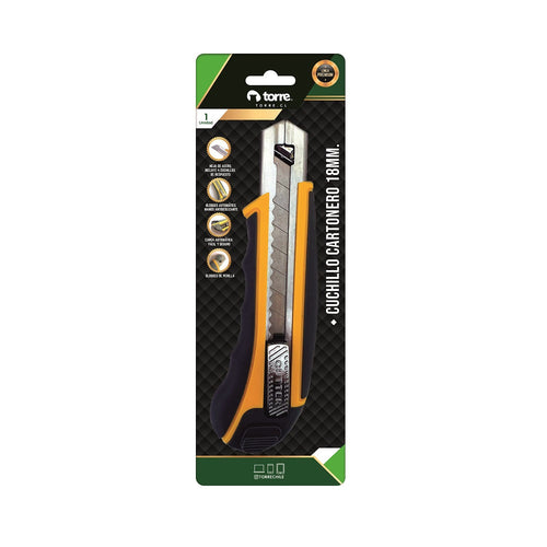 Cuchillo Cartonero Grande 18 Mm Antideslizante Y Seguro, Guía Larga