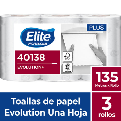 Toalla De Papel Plus Evolution Hoja Simple 135 Mt X 3 Rollos