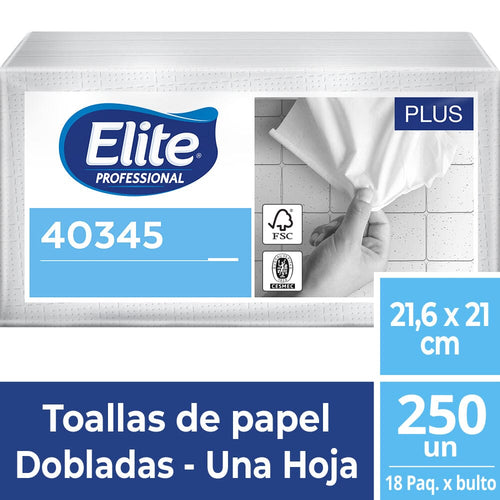 Toalla Nterfoliada Hoja Simple 250 Un X 18 Paquetes ELITE PROFESSIONAL 