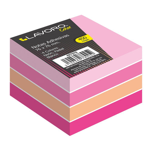 Nota Adhesiva 654 Rosados/Blanco 76X76 Mm 4 Un 450 Hojas Cubo