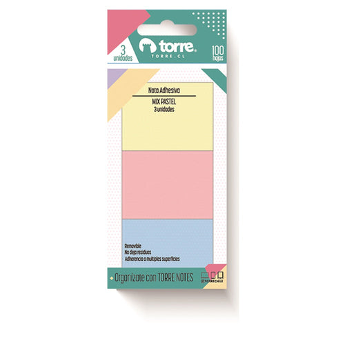 TACO NOTA MIX PASTEL 100 HOJAS BLISTER 3 UN