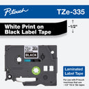Cinta Tze-335 Blanco/Negro 12 Mm (0.47") X 8 M (26.2')