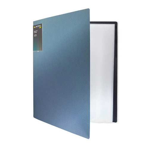 Carpeta Con Fundas Oficio 20 Fundas Vinil Azul Metal