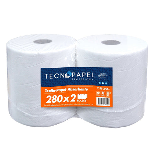 Toalla De Papel Jumbo Hoja Simple 2 Rollos X 280 Mt