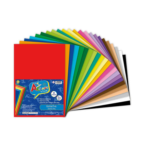 GOMA EVA LISA 20 X 30 CM 2 MM COLORES SURTIDO 10 UN (6852054483152)