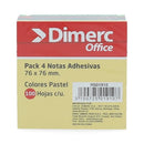 Nota Adhesiva 654 Pastel 76X76 Mm 4 Un 100 Hojas Cubo