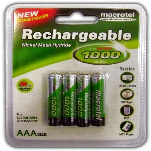 Pila Recargable AAA 1000 Mah 4 Un