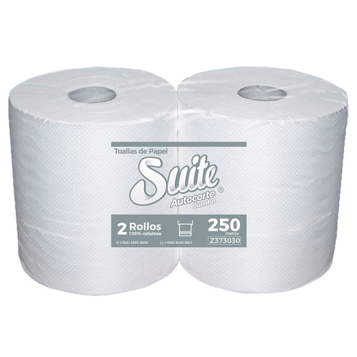 TOALLA PAPEL JUMBO HOJA SIMPLE AUTOCORTE 250 MT 2 ROLLOS EXTRA BLANCA (6851969319120)